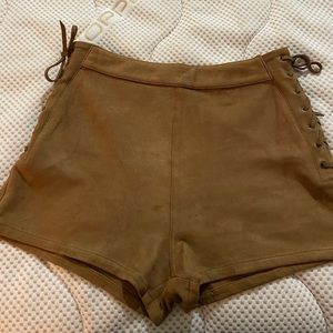 suede brown shorts, lace up side